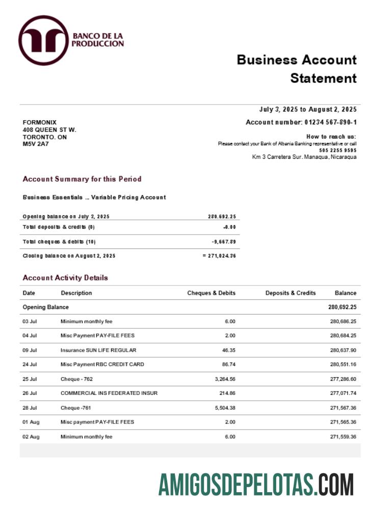 Em branco Banco De La Producción Organização Extrato de Conta Corrente Modelo Word e PDF (1)